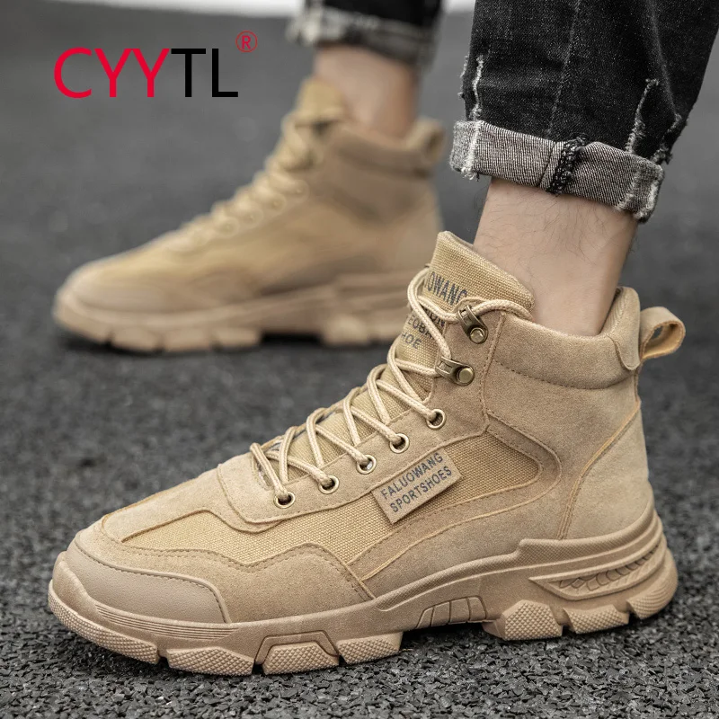 

CYYTL Men's Tactical Boots Suede Combat Work Desert Walking Outdoor Ankle Shoes Sports Military Male Breathable Hiking Botas