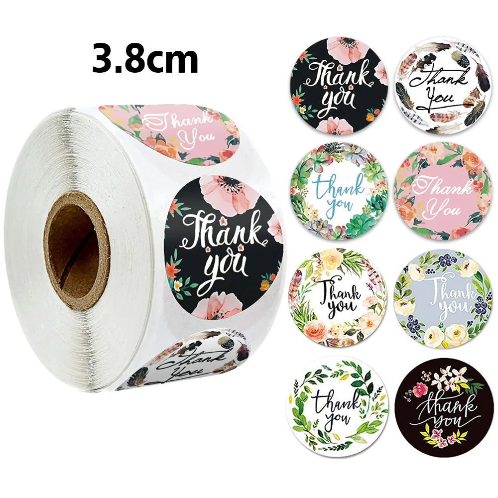 

500pcs/roll Flowers Thank You Stickers for Wedding Favors and Party Seal Labels Business Packing Label Stationery Sticker