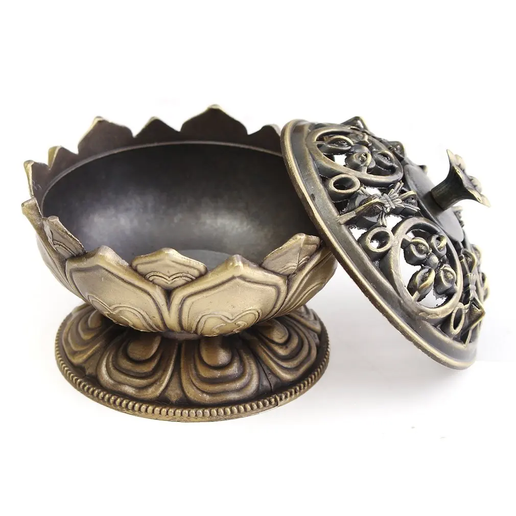 

Chinese Buddha Alloy Incense Burner Lotus Flower Incense Holder Handmade Censer for Buddhist Home Office Decoration