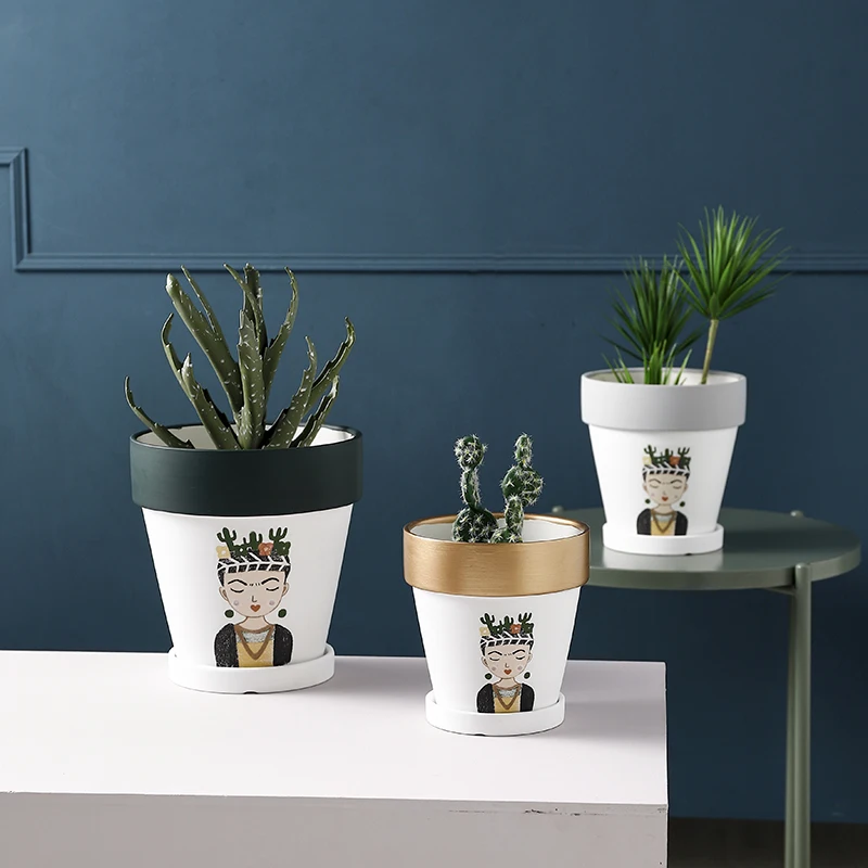 Керамический цветочный горшок в этническом стиле портретный плантатор с