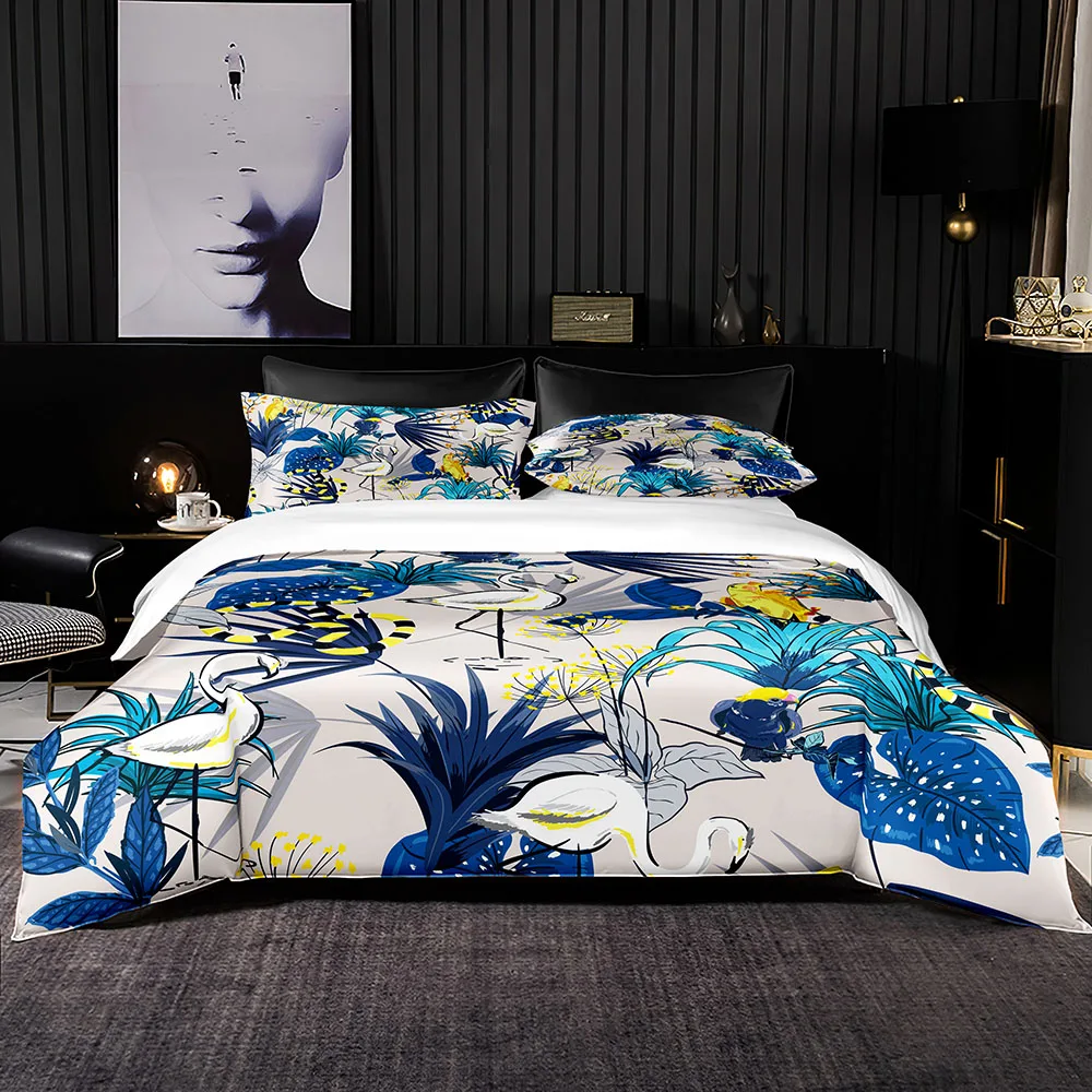 Light Green Bedding Set 2/3Pcs Premium Duvet Cover with Pillowcase Tropical Leaves Print for Queen King Full Size | Дом и сад