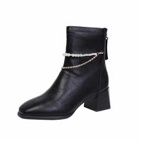 brand design ladies motorcycle boots fashion lace up chain thick heel casual street punk couple shoes zapatos de mujer