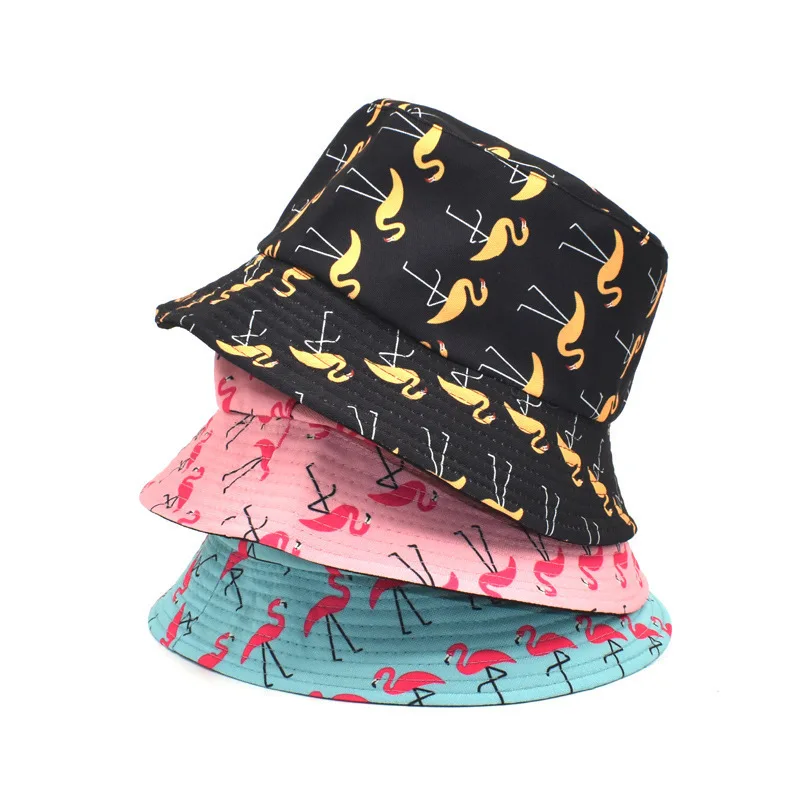 New Double-Sided Fisherman Hat Fashion Summer Ladies Sun Visor tide Bird Print Wild Basin Hip Hop Bucket Universal | Аксессуары для