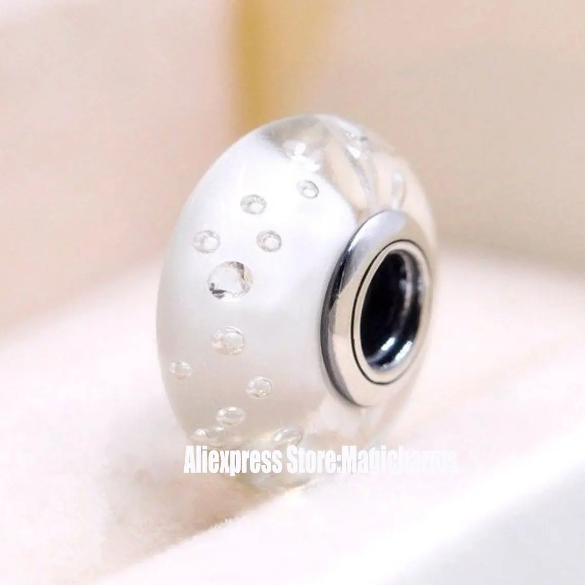 925 Sterling Silver Handmade White Effervescence Murano Glass Charm Bead For Pandora European Jewelry Bracelet