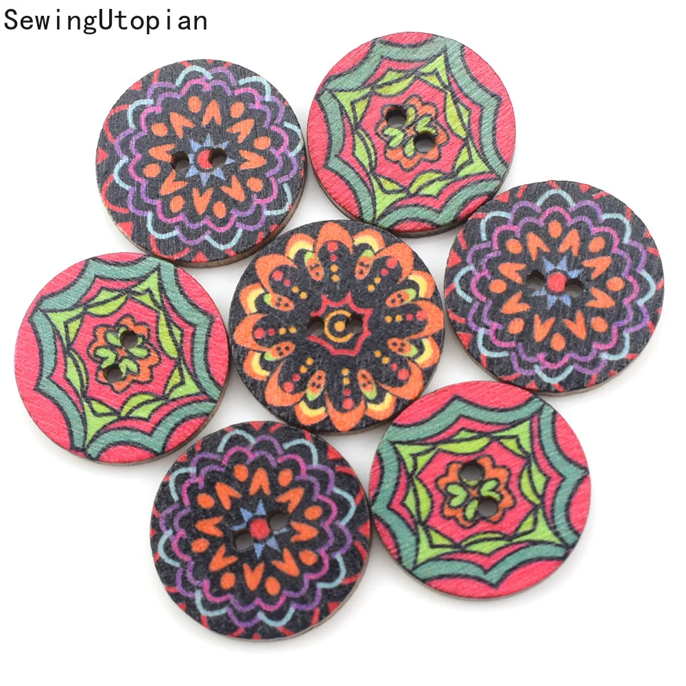 

50PCS Retro Series Wood Buttons for Handwork Sewing Scrapbook Clothing Crafts Accessories Gift Card Decor 15MM 20MM 25mm