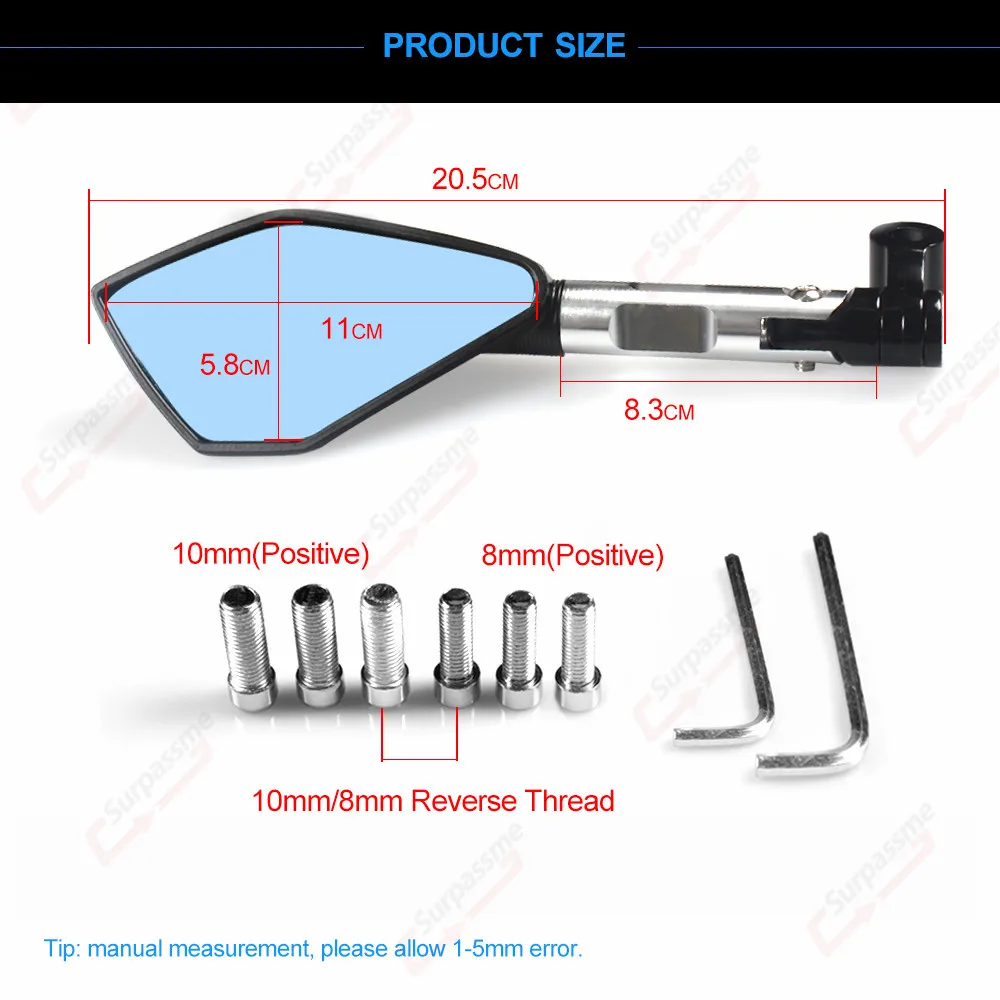 Задние зеркала для мотоцикла Hawk-Eye, 1 пара, 8 мм/10 мм, дымчато-голубые, для чопперов, бобберов и уличных мотоциклов.