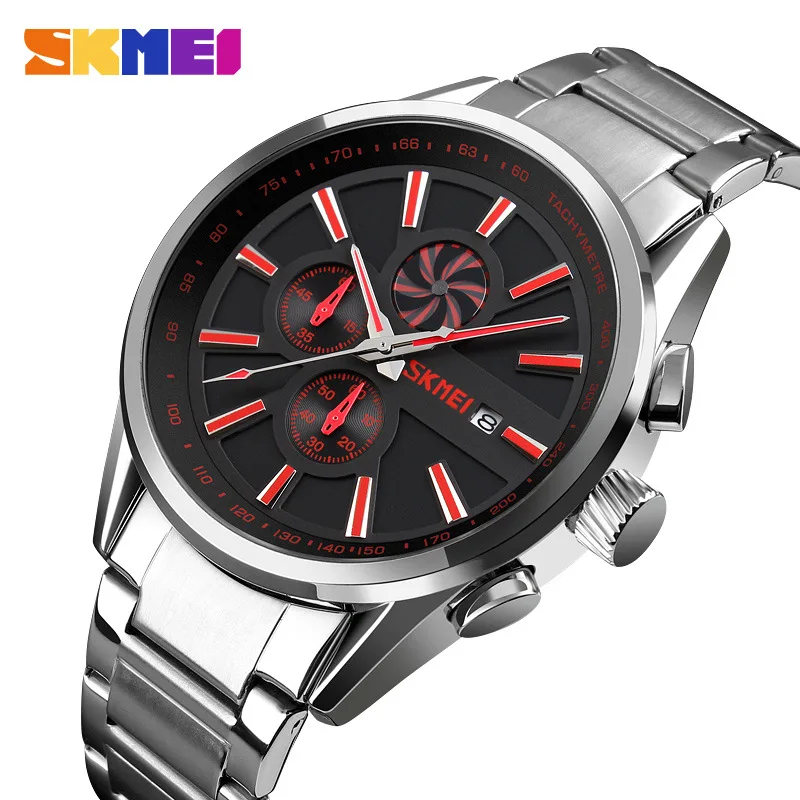

SKMEI9175 Men's Shi Ying Steel Belt Watch Automatic Date Three Small Plate Running Seconds Timing Living Water