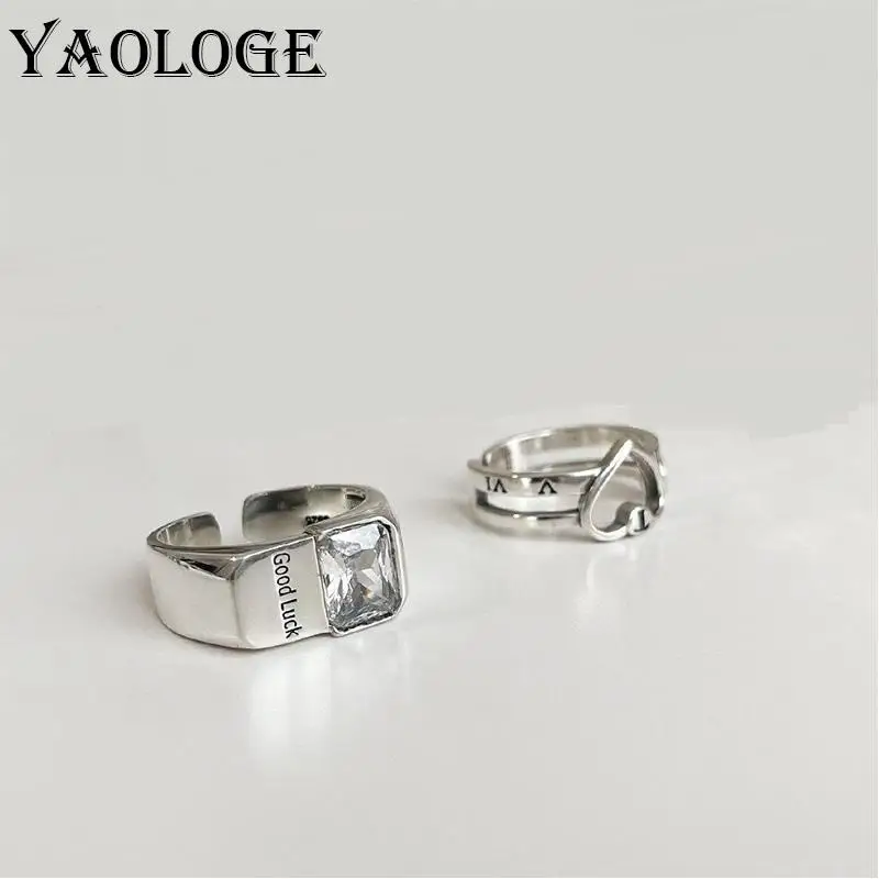 

YAOLOGE 925 Sterling Silver Ladies New Heart-Shaped Ring European and American Fashion Simple Retro Cubic Zircon Open Ring
