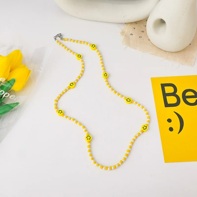 

Multicolor Handmade Smiley Face Beaded Chain Necklace For Mask Lanyard Women Fashion Sunglasses Chain Mask Holder Fashion