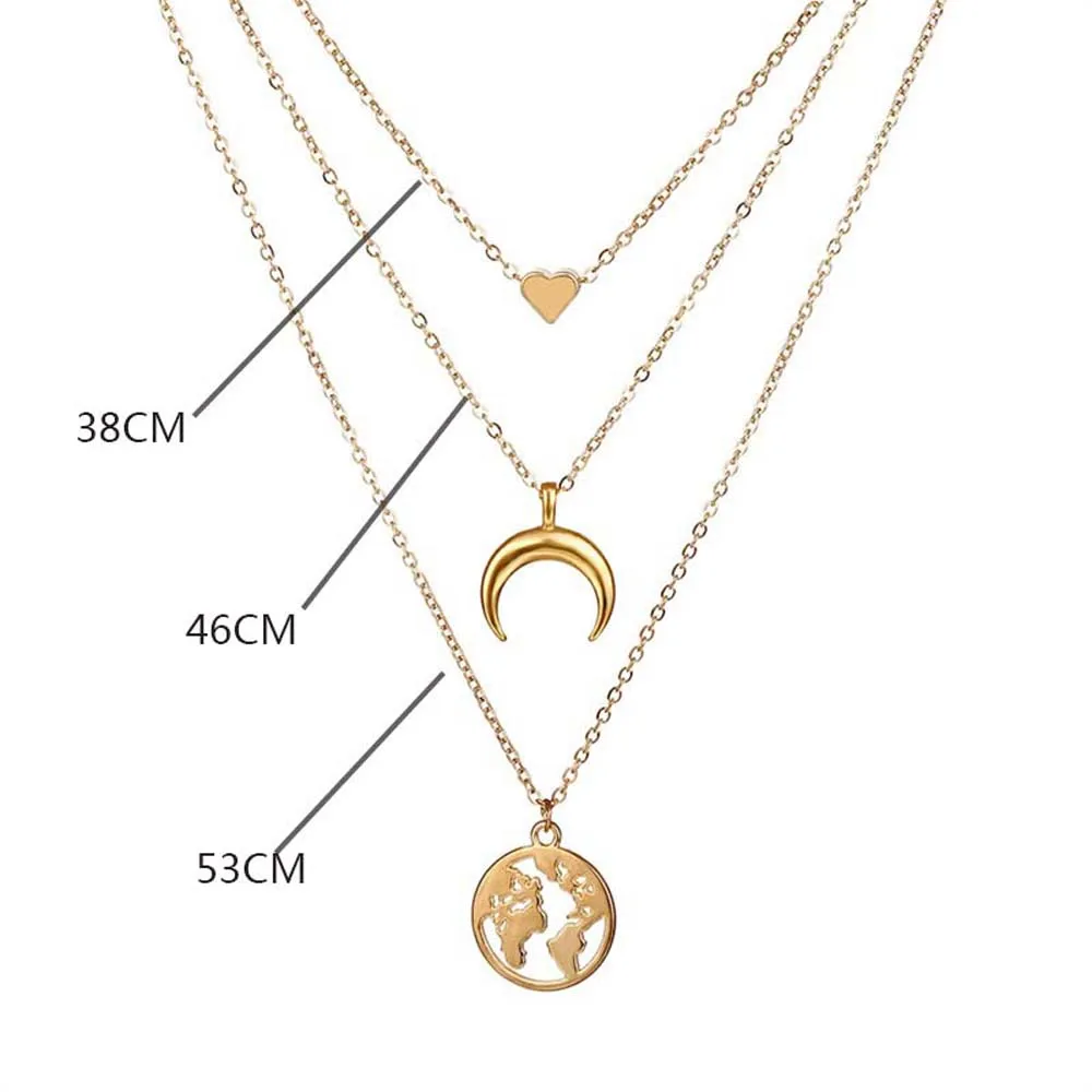 Heart Necklaces for Women Fashion Gold Chain Long Moon Map Statement Necklace Multilayer Pendant Bohemia Choker Jewelry | Украшения и