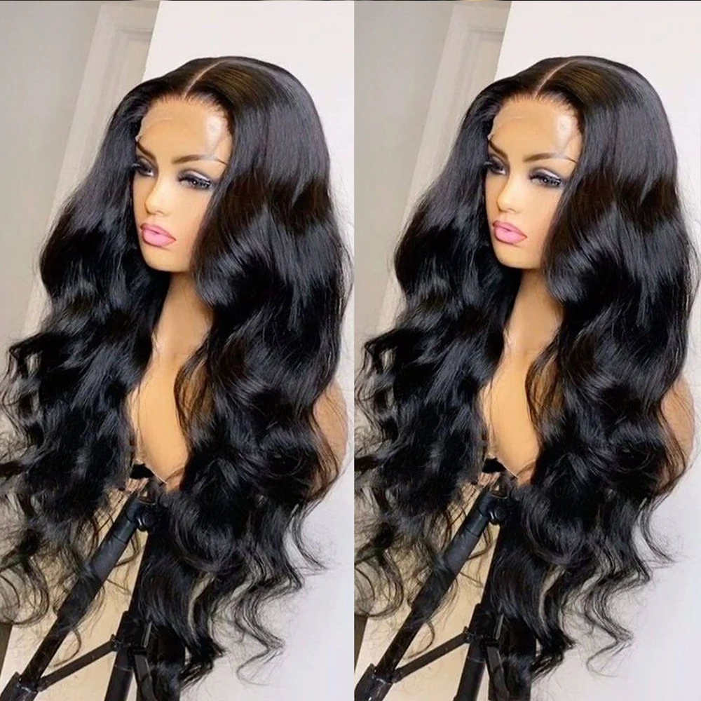 Kryssma 26 inch Black Body Wave Wig Loose Deep Wave Lace Front Synthetic Wigs for Women 13X3 Synthetic Lace perruque synthétique