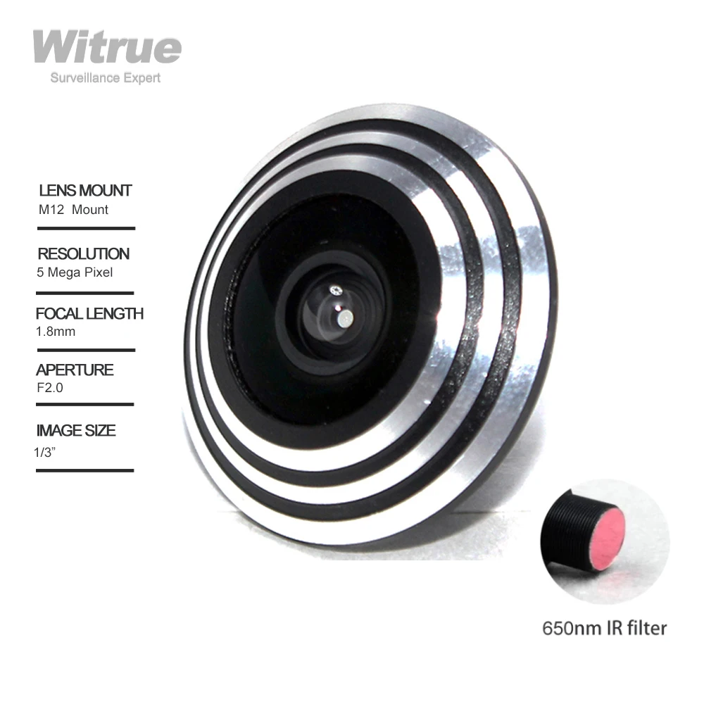 Объектив Witrue HD рыбий глаз 5 МП 1 8 мм M12 F2.0 с ИК-фильтром 650 нм для экшн-камер