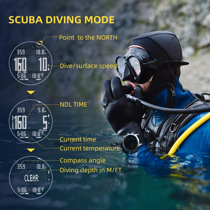 north edge mens professional diving computer watch scuba diving ndl no deco time 50m dive watches altimeter barometer compass free global shipping