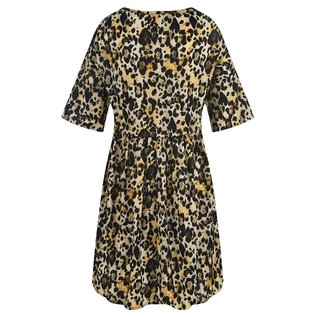 

2021 Autumn Dress For Women's Ladies Loose Leopard Print Half Sleeve Casual NEW Fashion Sexy HOT Selling Summer Mini Dress