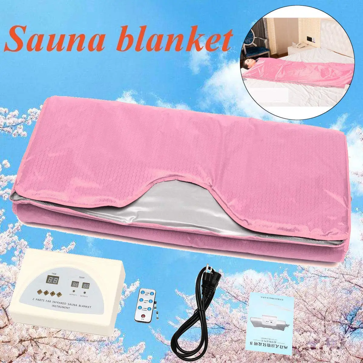 

110V Infrared FIR Sauna Blanket, Body Shaper Sauna Slimming Blanket Detox Anti Ageing Beauty Machine (Pink)