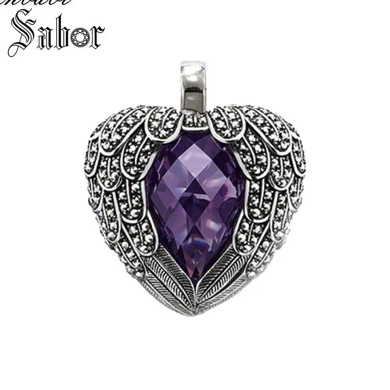 Кулон фиолетовые крылья сердце серебряный цвет циркония для женщин модные