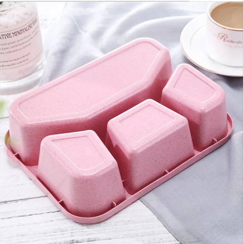 Lunch Box Reusable 4-Compartment Plastic Divided Food Storage Container Boxes Student Kids Tableware @D | Дом и сад