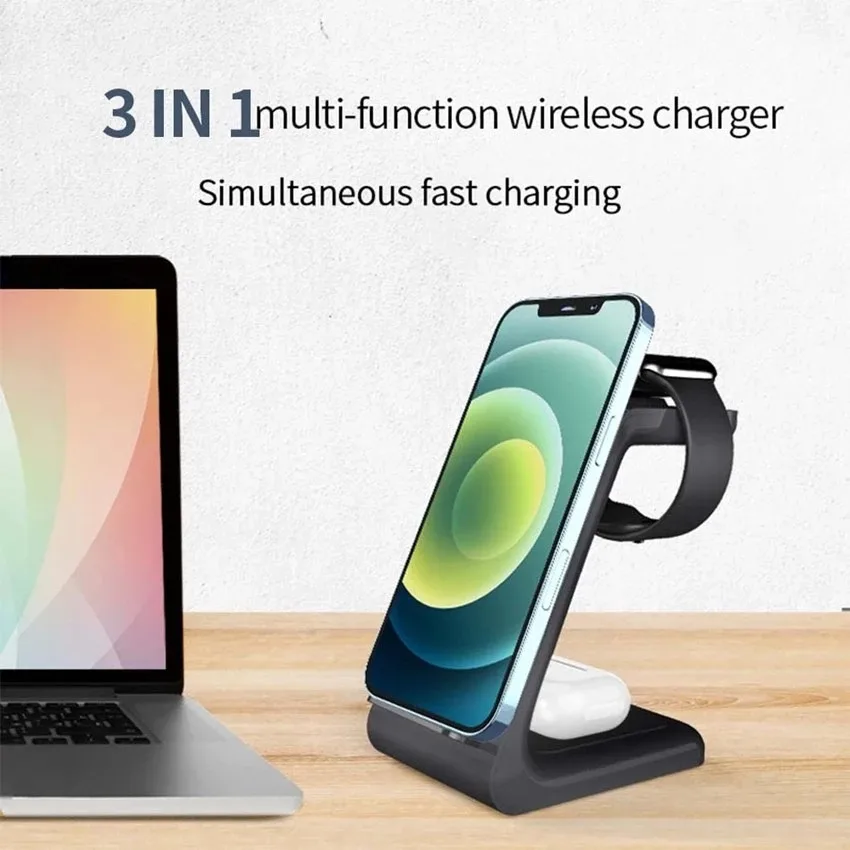 3 in 1 wireless charger station qi 15w fast apple wireless charging stand dock for iphone 12118 pro max airpods iwatch samsung free global shipping