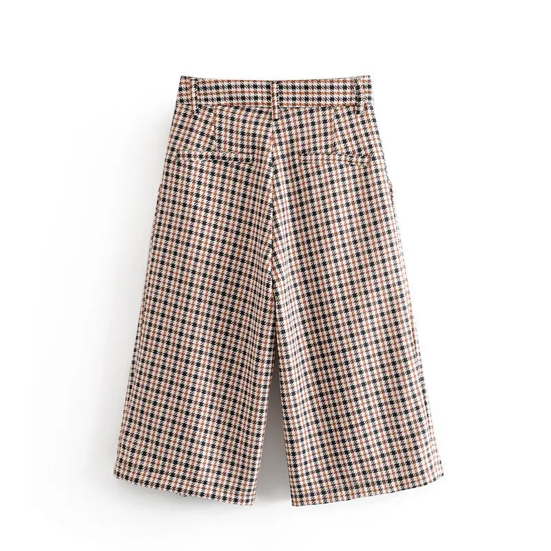Женские брюки в клетку с высокой талией повседневные Прямые свободные карманами
