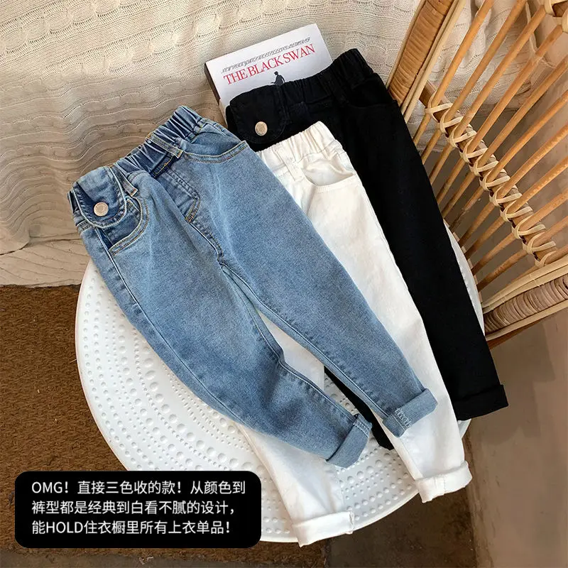 Новые Брендовые повседневные джинсы для мальчиков и девочек весенне-осенние