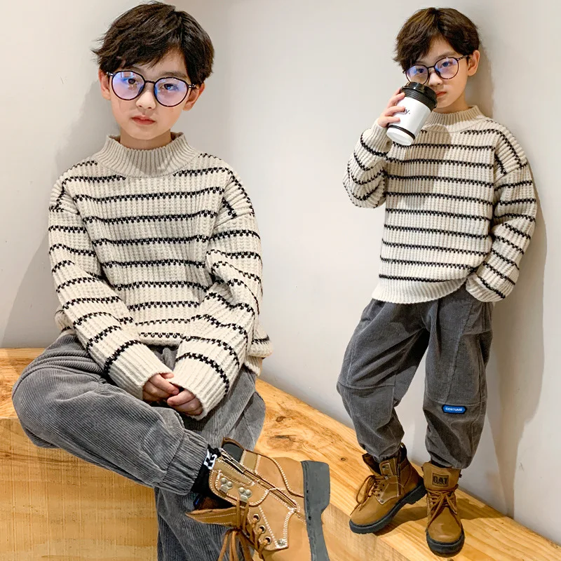 

Boys Sweater Thicken Plus Velvet Tops 2021 Charming Warm Winter Autumn Knitting Fleece Cotton Pullover Baby Kids Children Clothi