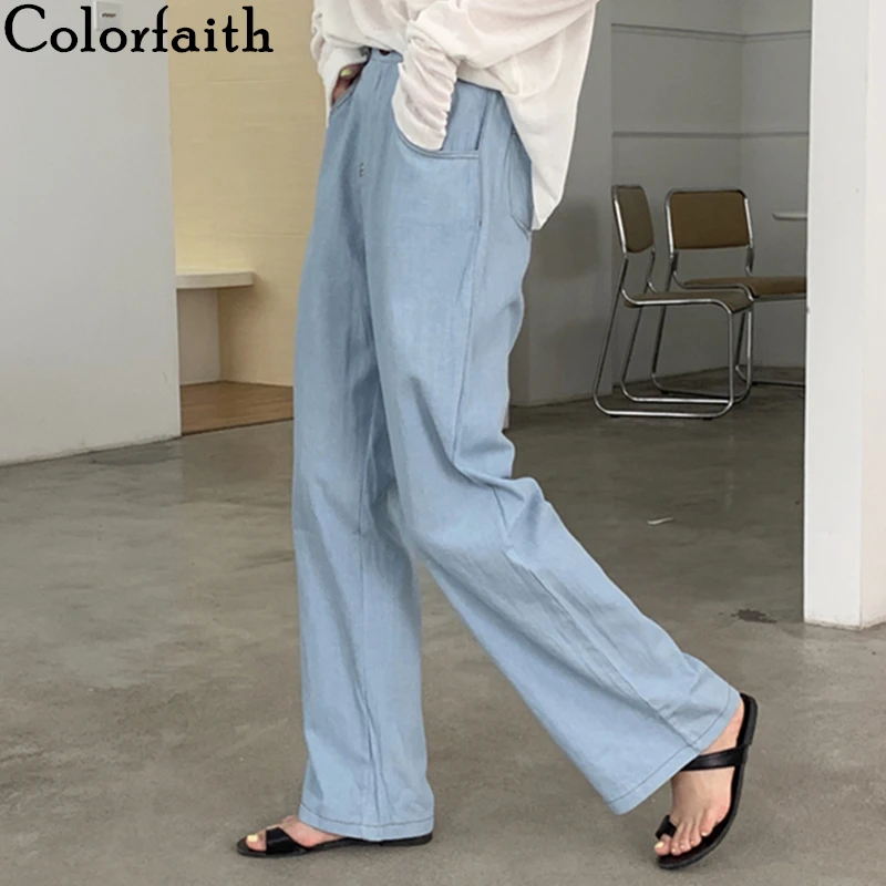 

Colorfaith New 2022 Zipper Straight Wide Leg Korean Fashion High Waist Capris Vintage Blue Summer Denim Pants Women Jeans J1378