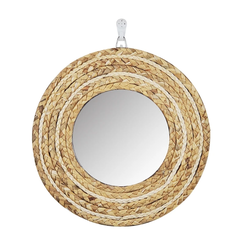 

Straw Plaited Dressing Mirror Innovative Art Decoration Makeup Wall Hanging Mirrors Bedroom Bathroom Photography Prop
