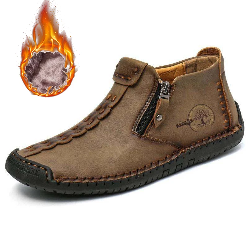 Мужские Теплые ботильоны черные ботинки на толстой плюшевой подкладке Уличная