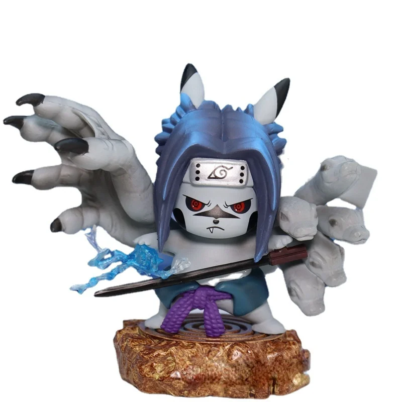 

Anime Naruto Curse Seal Uchiha Sasuke Cos Pikachu Q Version PVC Figure Collectible Model Toys Doll