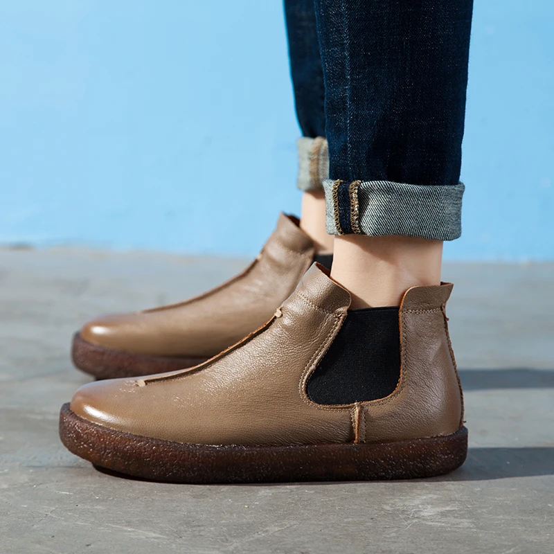 2019 г. новые тонкие сапоги ручной работы женские ботильоны на плоской подошве в