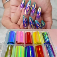 10rolls glass iridescent unicorn nail foils 100x4cm nail art rainbow mirror film broken aurora shattered transparent stickers h
