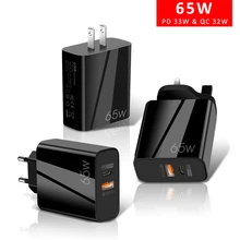 65W GaN Charger PD USB C Charger Quick Charge 3.0 Dual USB Port Phone Charger For iPone Xiaomi Samsung Laptop