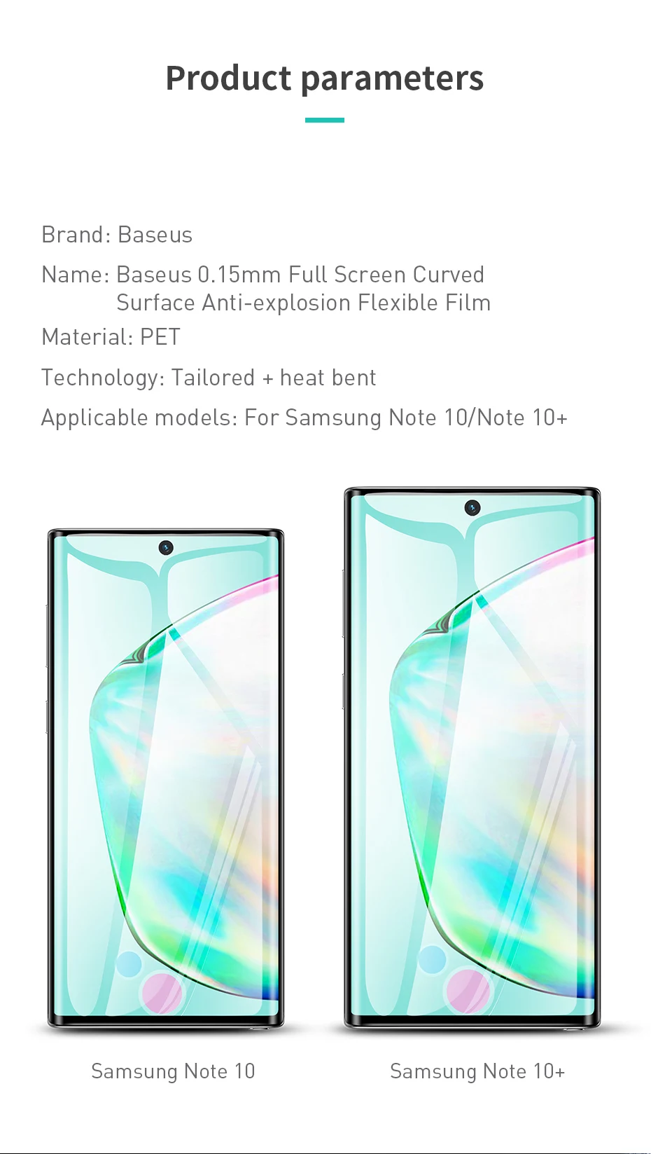 Прозрачная мягкая пленка Baseus, полностью изогнутая пленка, 2 шт, для samsung Galaxy Note10 Note10, анти-Взрывная пленка для экрана, тонкая пленка 0,15 мм