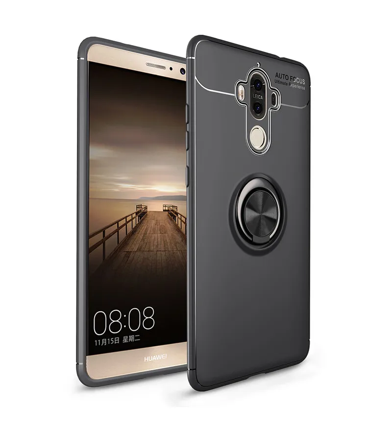 Black Чехол для телефона s для huawei mate 9 Pro, чехол для huawei mate 9, чехол с магнитным кольцом, автомобильный держатель, силиконовый чехол из ТПУ для Huwei mate 9 - Цвет: Black