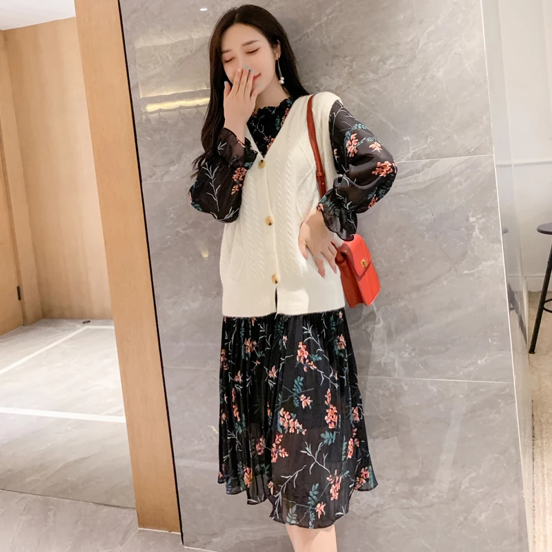 2021 весеннее Плиссированное шифоновое платье до середины икры женские платья