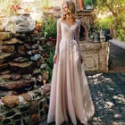 Женское свадебное платье цвета шампанского, а-силуэт, Кружевная аппликация, длиной до пола, элегантное платье невесты, 2021