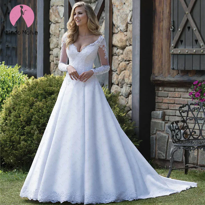 Vestido De Noiva 2020 элегантные кружевные свадебные платья с длинными рукавами v образным
