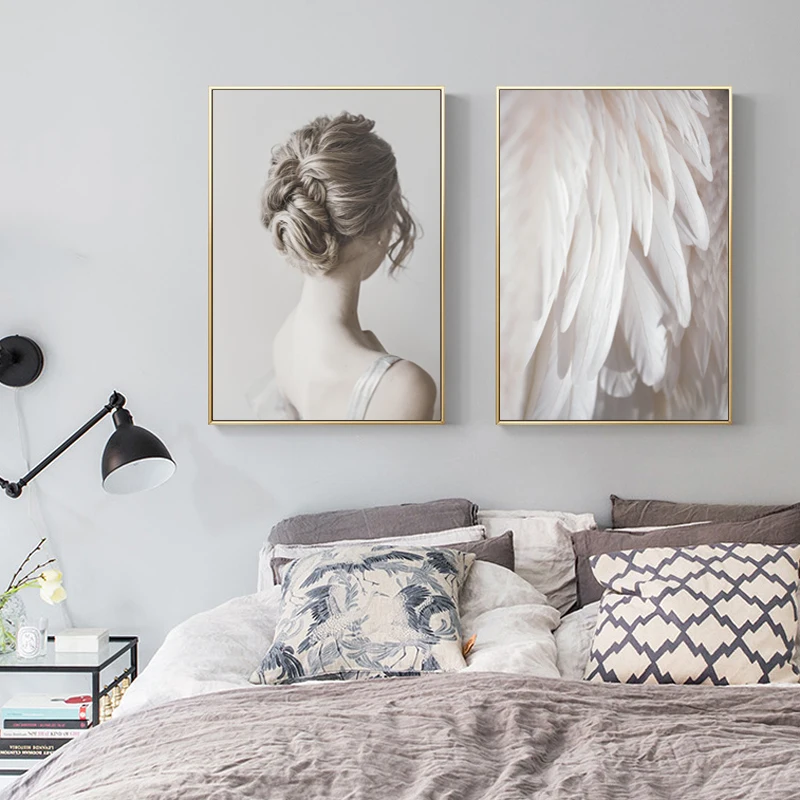 Скандинавия крыло перо девушка Настенная картина с ландшафтом холст живопись