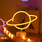 Светодиодная неоновая лампа в виде планеты, эллиптический неоновый светильник с питанием от USB и аккумулятором, декоративный настенный светильник для вечерние, комнаты, Рождественский Декор
