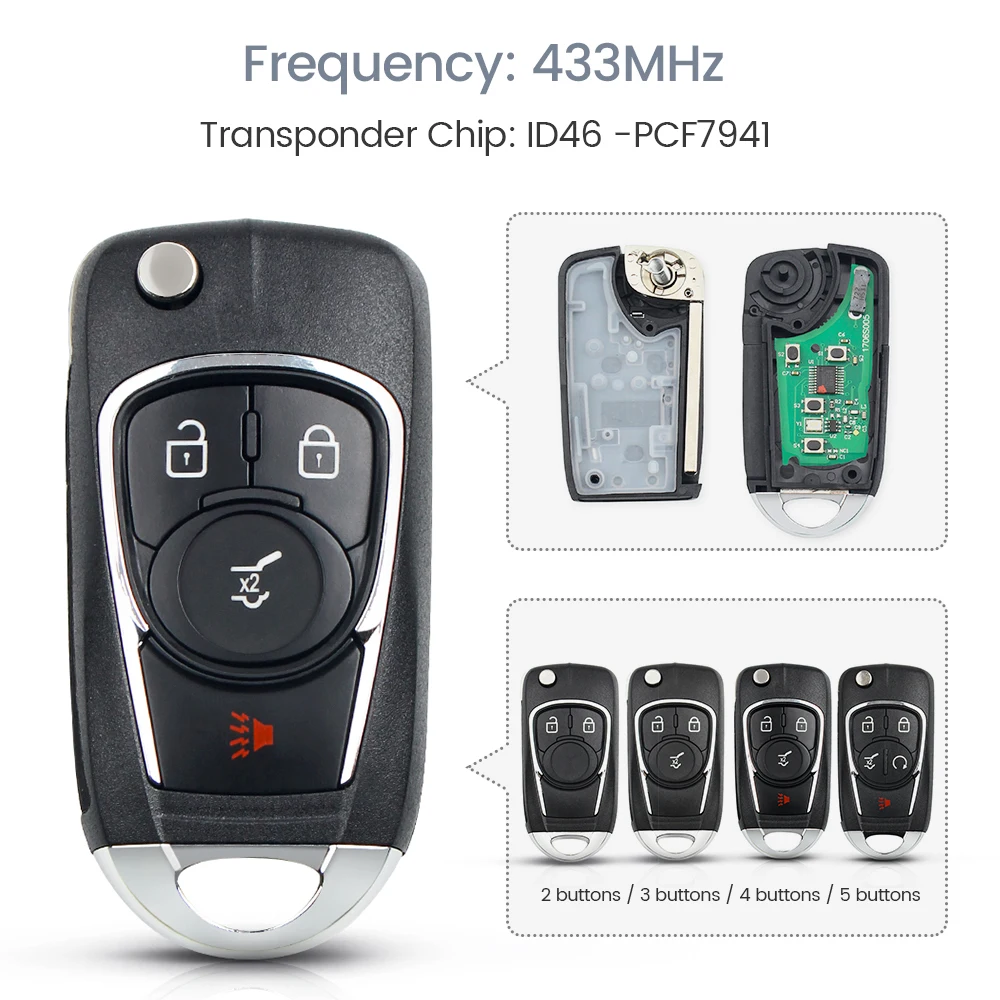 

Dandkey Modified 2/3/4 Buttons ID46 Chip Flip Remote Car Key Fob 433MHz For Chevrolet Cruze Malibu Aveo Spark Sail orlando Key