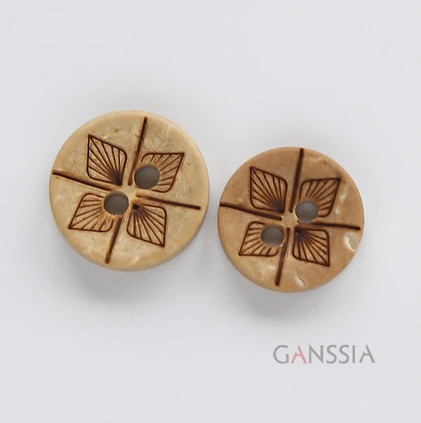 

50 шт./лот кокосовыми кнопками изысканный и винтажном стиле с узором из листьев 2 отверстия одежды швейная фурнитура (ss-703)