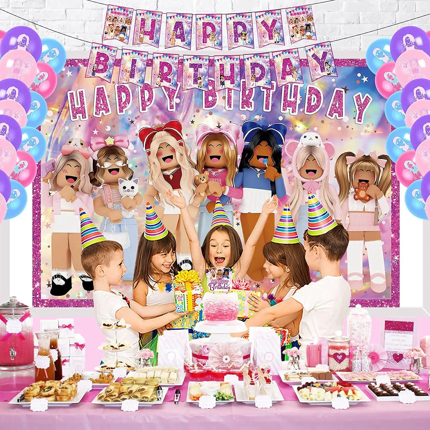 Розовые блоки роботов розетка игровые фотообои чашки воздушные шары одноразовая