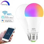 Умная лампа E27 RGB с Wi-Fi, беспроводная приглушаемая лампа с голосовым управлением, совместима с Amazon Alexa Google