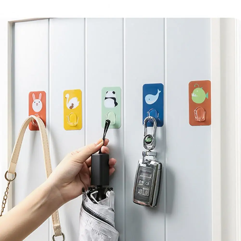 

1 Set Wall Hanger Hook for Home Multi-use Punch-free PC Cute Animal Pattern Wall Mount Hook Storage Holder Rack for Living Room