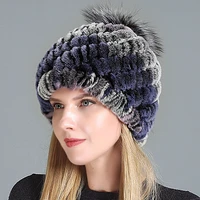 20 styles thick color matching lazy rabbit fur ball knitted hat casual warm woman winter autumn ear cap