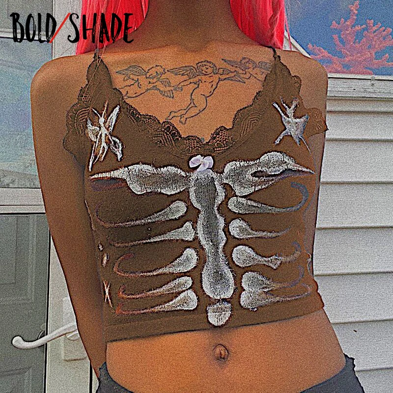 

Bold Shade y2k Grunge Fashion Tank Tops Graphic Butterfly Print Sleeveless Women Camisole Streetwear Aesthetic Vintaige Crop Top