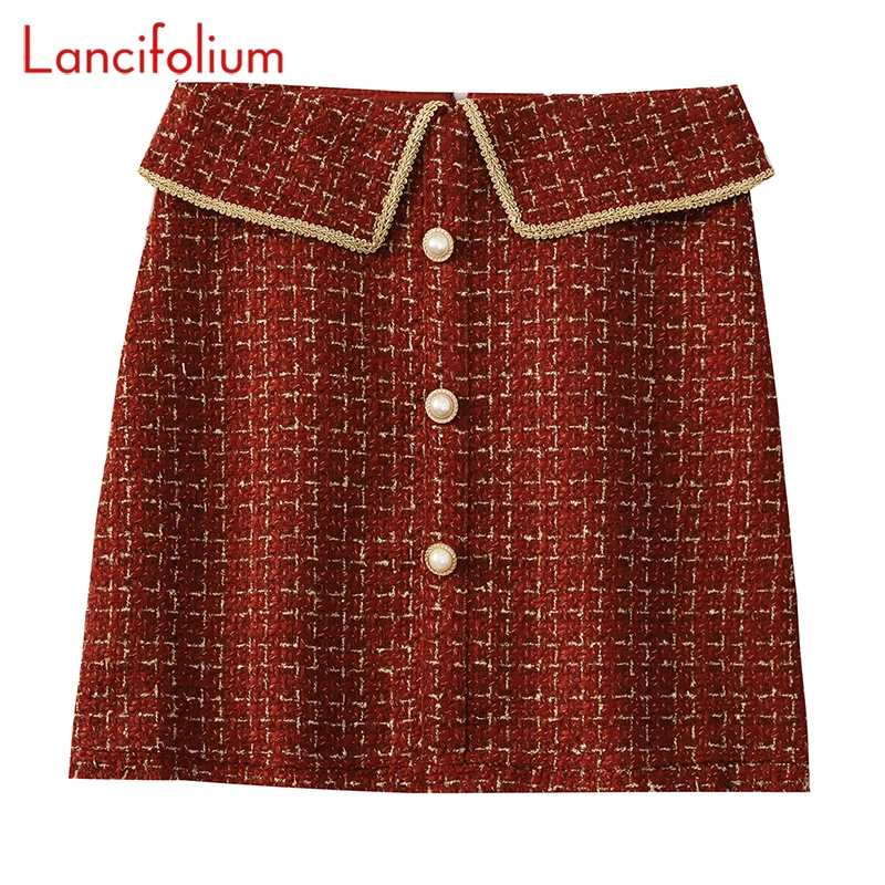 

Plaid High Wiast Mini Skirt Women Korean Fashion 2020 Autumn Winter Tweed Skirt Ladies Kawaii Girl Button A Line Skirt Femme