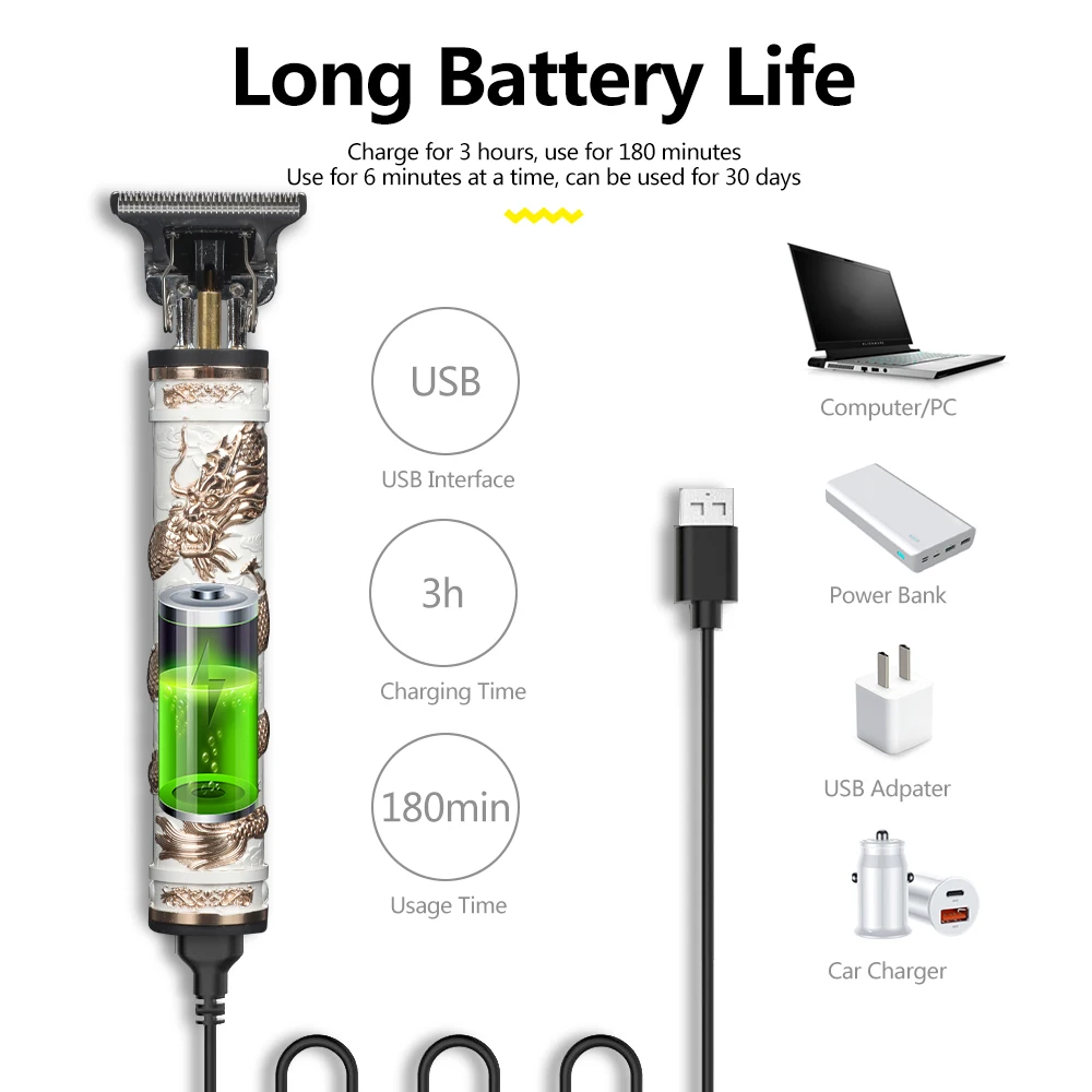 Maquinilla el&eacute;ctrica de cortar pelo para hombre, afeitadora recargable por conexi&oacute;n USB, T9, peluquer&iacute;a profesional-2