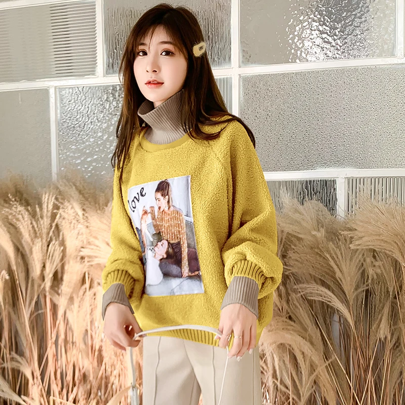 Толстовка Женская зимняя из овечьей шерсти и кашемира с высоким воротником