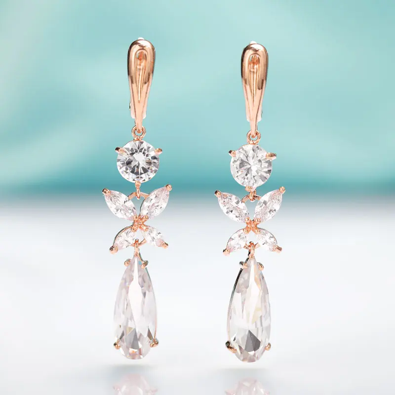 gold white MAIKALE, новинка, модные длинные женские серьги-бабочки, CZ цирконий, розовое золото, хорошее ювелирное изделие, черные Серебряные Висячие серьги для подарка - Окраска металла: gold white